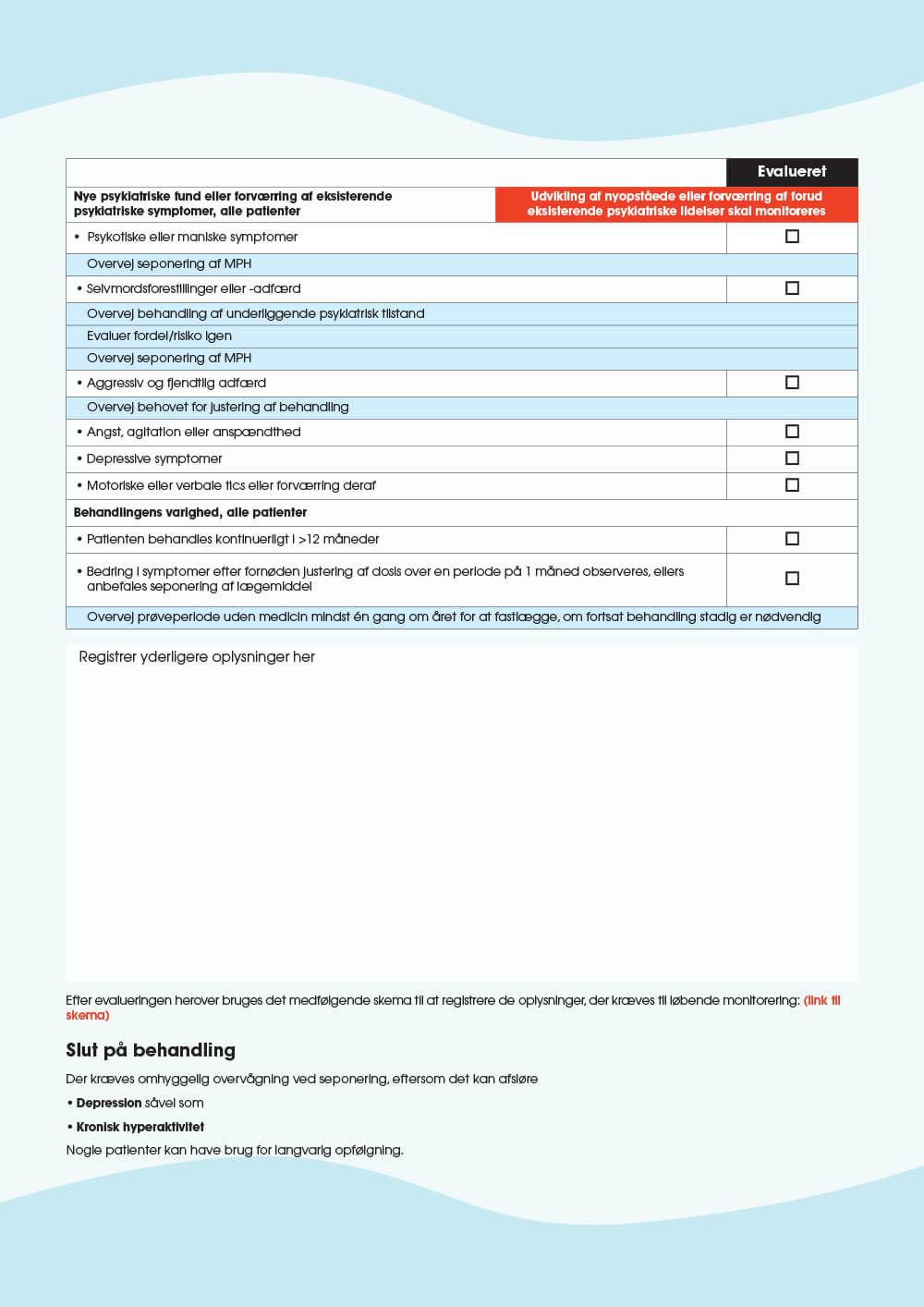 Vis eksempel: Tjekliste 2: Tjekliste for methylphenidat (MPH) til løbende monitorering