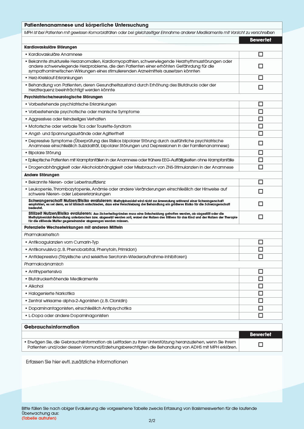 Vorschau: Checkliste 1: Methylphenidat-(MPH)-Checkliste vor der Verschreibung